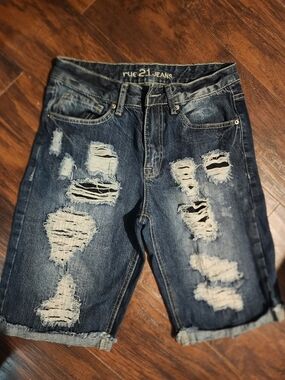 Rue21 Dark Blue Distressed Men's Denim Shorts